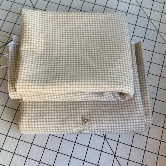 Vintage Medium-Weight Gingham Fabric – 2 Pieces (⅞ Yd Each) x 54” – Tan & White - Picture 1 of 12